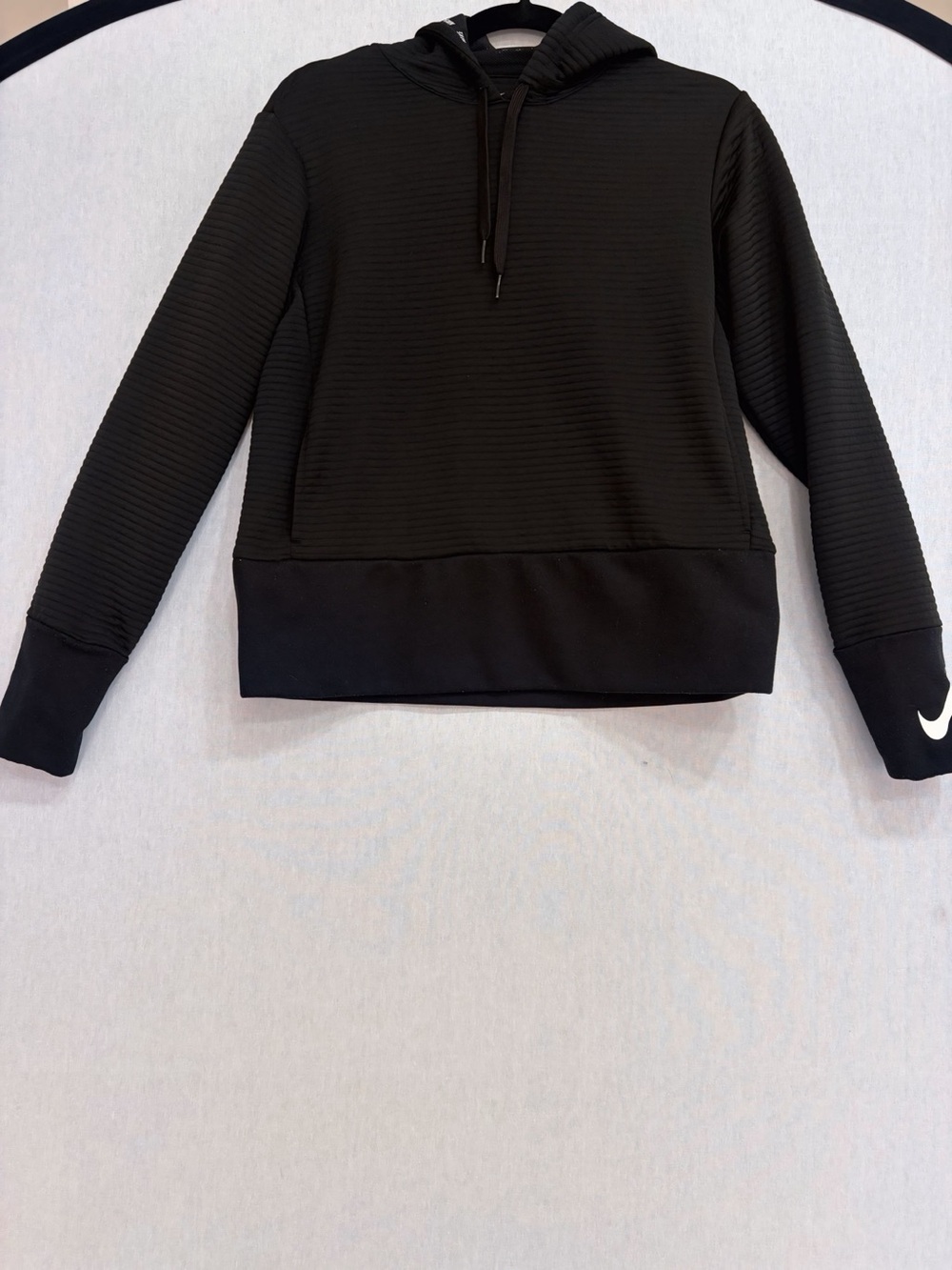 Nike Black Ribbed Hoodie with Swoosh Cuff